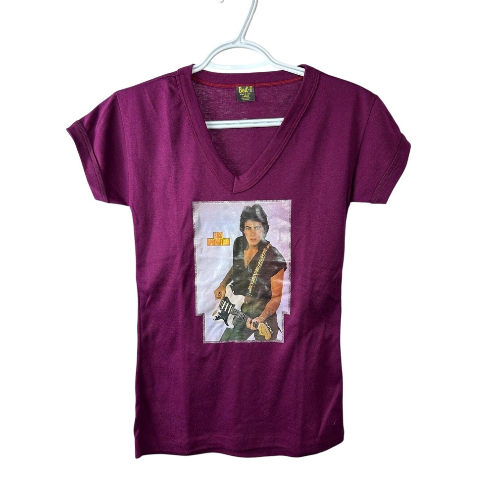 Vintage‎ Rick Springfield Best-T V Neck Purple T-Shirt Large 1980s Single Stitch